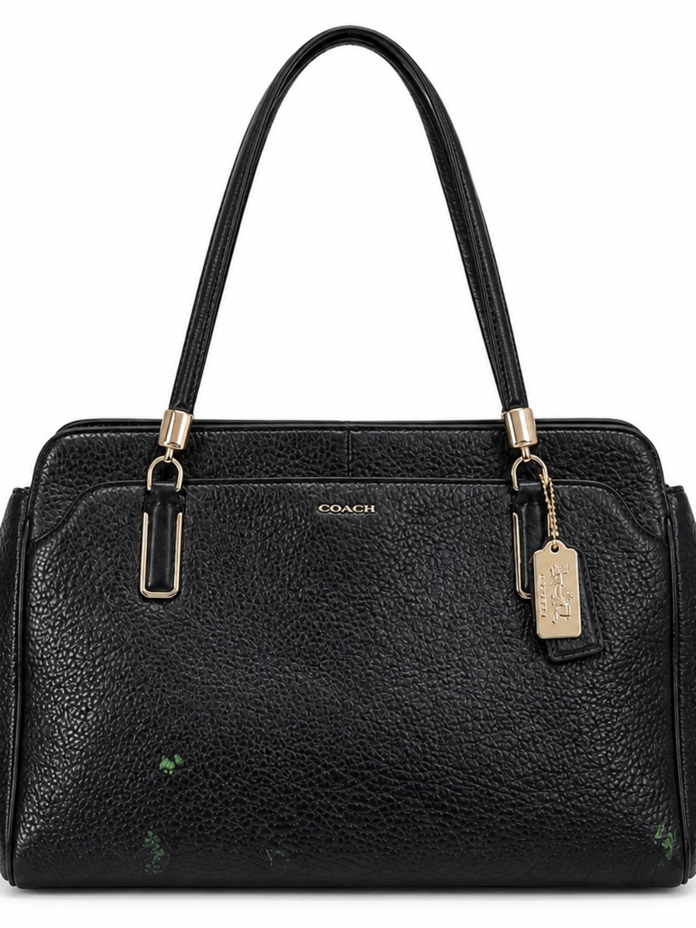 Coach Black Pebbled Leather Shoulder Tote Bag Gold Hardware Work Purse